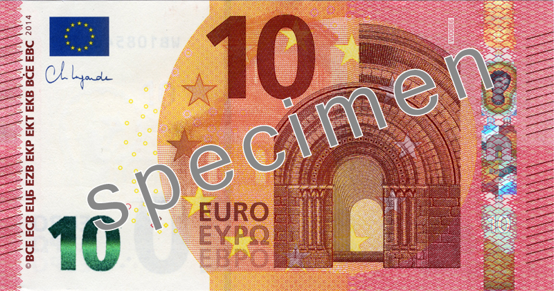 10 EUR - zvanicni informativni prikaz novcanice SPECIMEN