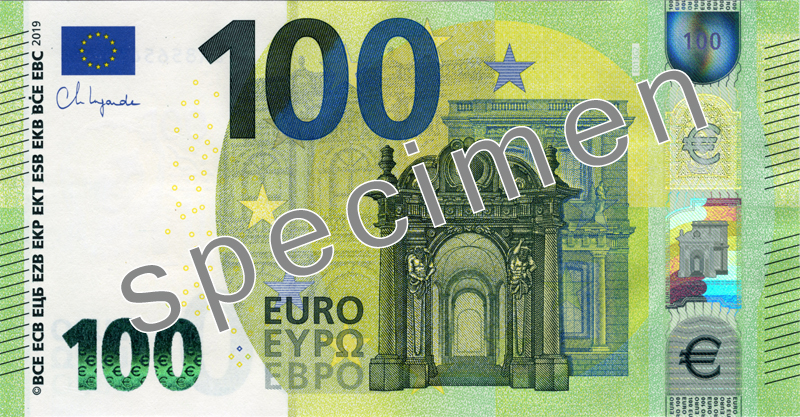 100 EUR - zvanicni informativni prikaz novcanice SPECIMEN