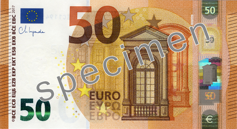 50 EUR - zvanicni informativni prikaz novcanice SPECIMEN