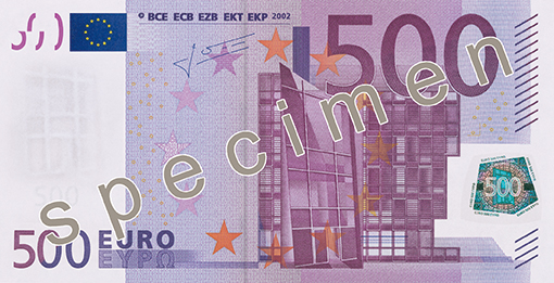 500 EUR - zvanicni informativni prikaz novcanice SPECIMEN