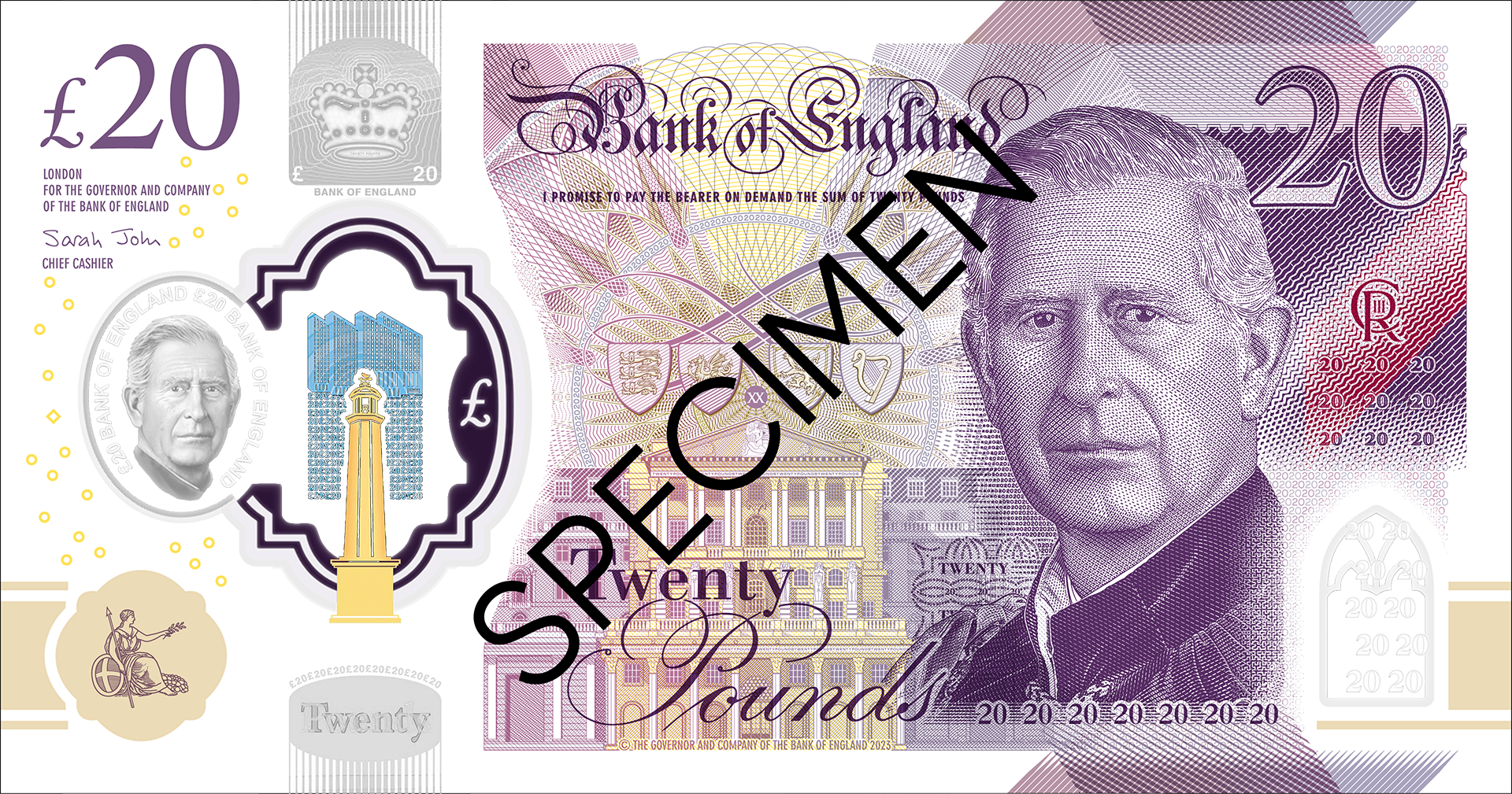 20 GBP - zvanicni informativni prikaz novcanice SPECIMEN